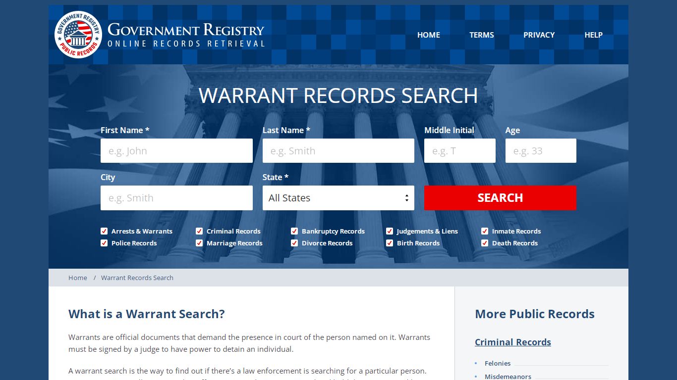 Warrants | Warrant Search | GovernmentRegistry.org